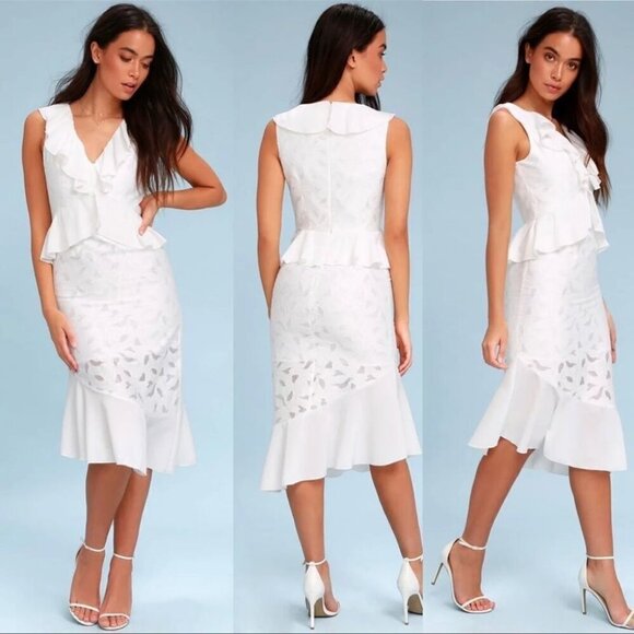 Finders keepers Kindred White Asymmetric midi dress medium - Picture 1 of 12